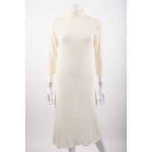 Vintage Dressworks by Alberoy Womans Dress Size M Ivory Knit Crochet Sleeves